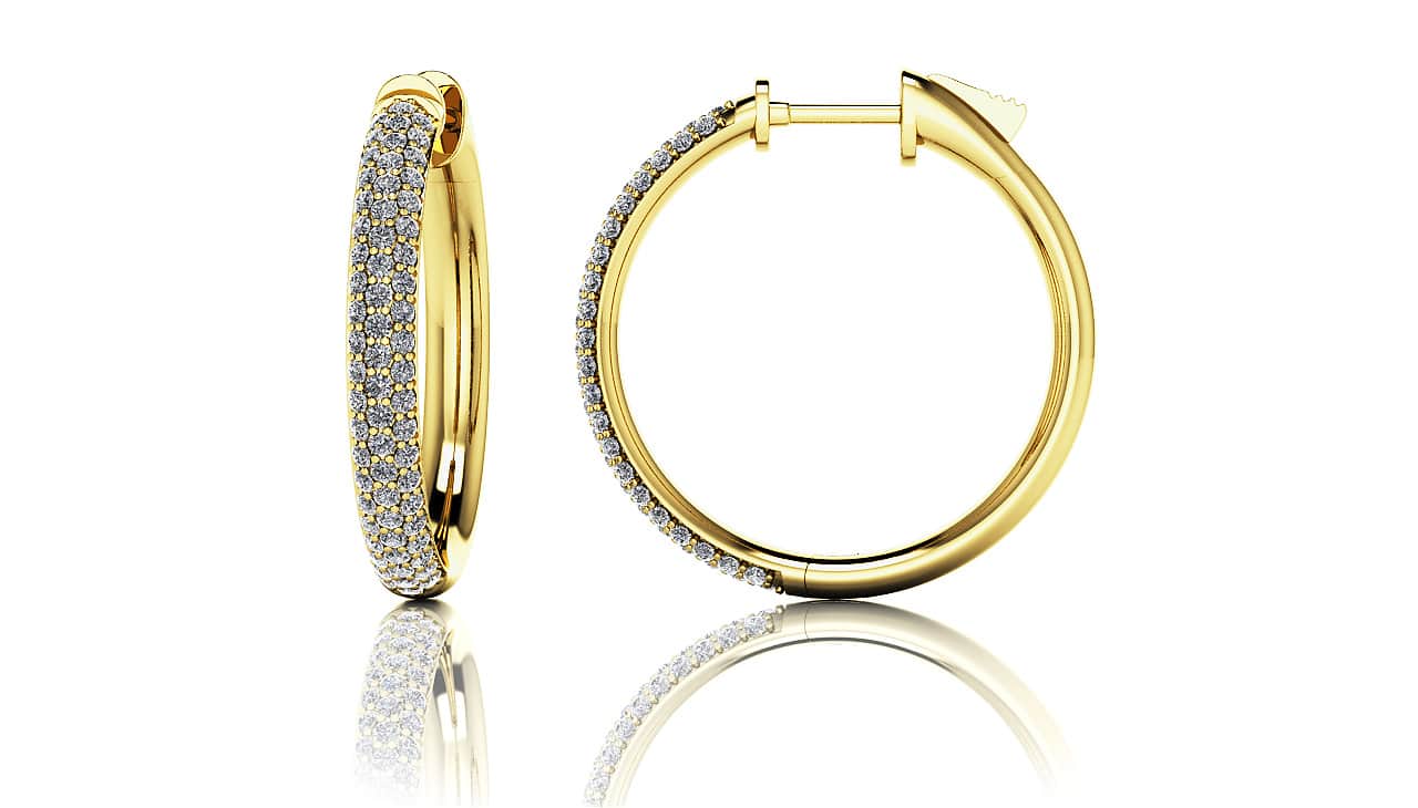 Small Triple Row Diamond Hoop Earrings with 1.74 ct.(finished) 1.5mm - Image 2