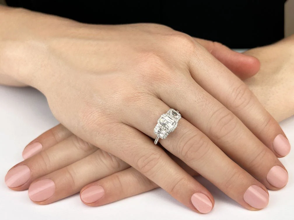 Sparkling Three Stone Emerald Cut Lab-Grown Diamond Engagement Ring with 1.27 ct. (0.50 ct. center diamond) - Image 3
