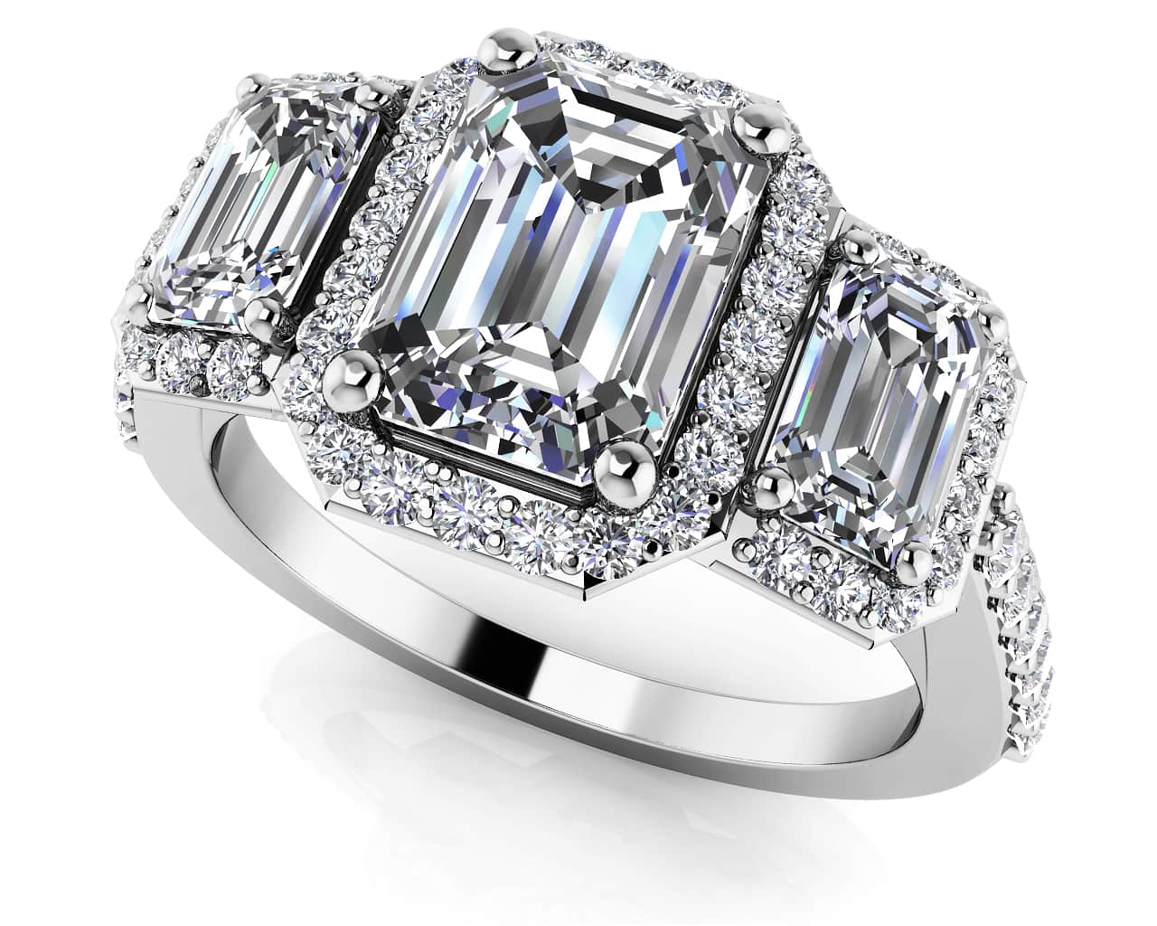 Sparkling Three Stone Emerald Cut Lab-Grown Diamond Engagement Ring   with 2.91 ct. (1.50 ct. center diamond)