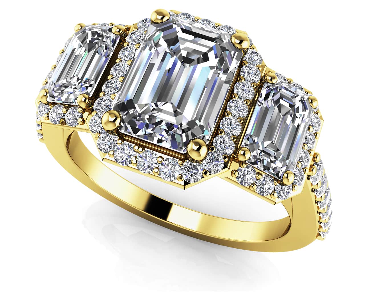 Sparkling Three Stone Emerald Cut Lab-Grown Diamond Engagement Ring   with 2.91 ct. (1.50 ct. center diamond) - Image 2