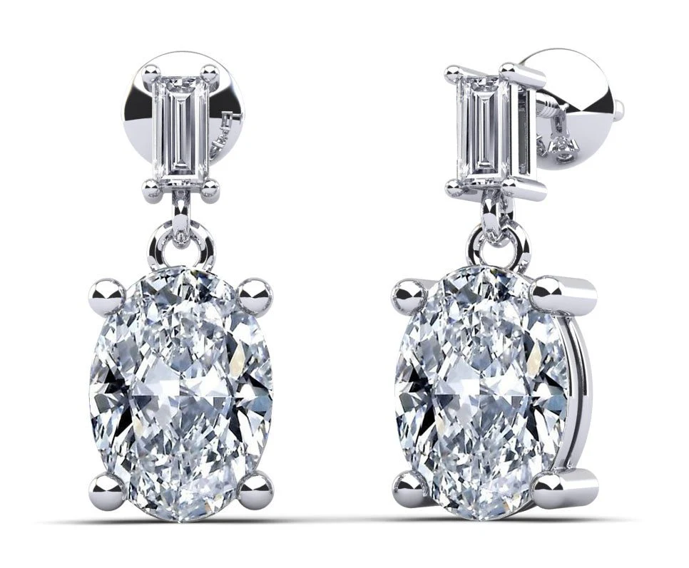 Splendid Oval Cut Diamond Drop Lab-Grown Diamond Earrings with 2.12 ct.(finished) 3x1.5mm, 7x5mm