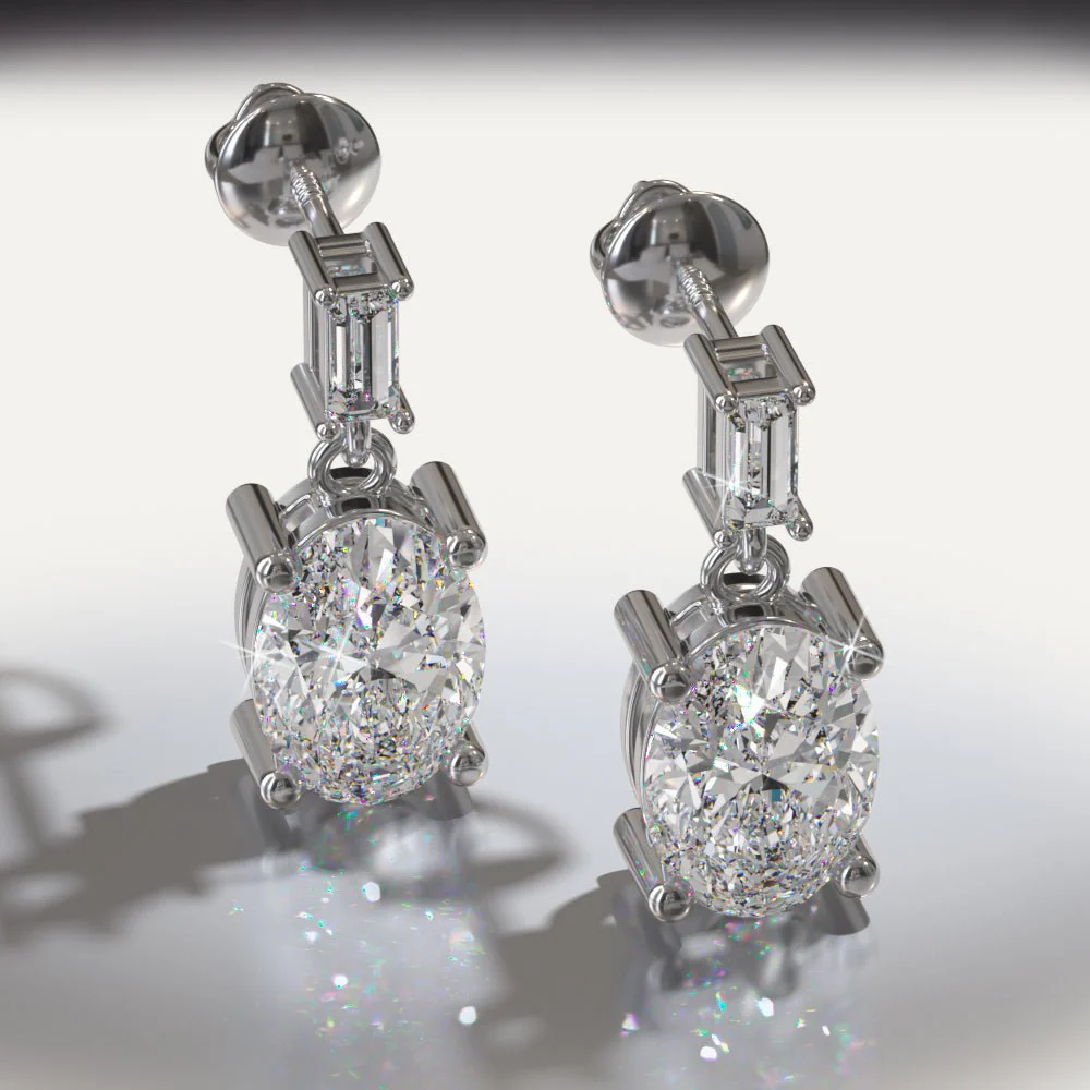 Splendid Oval Cut Diamond Drop Lab-Grown Diamond Earrings with 2.12 ct.(finished) 3x1.5mm, 7x5mm - Image 3
