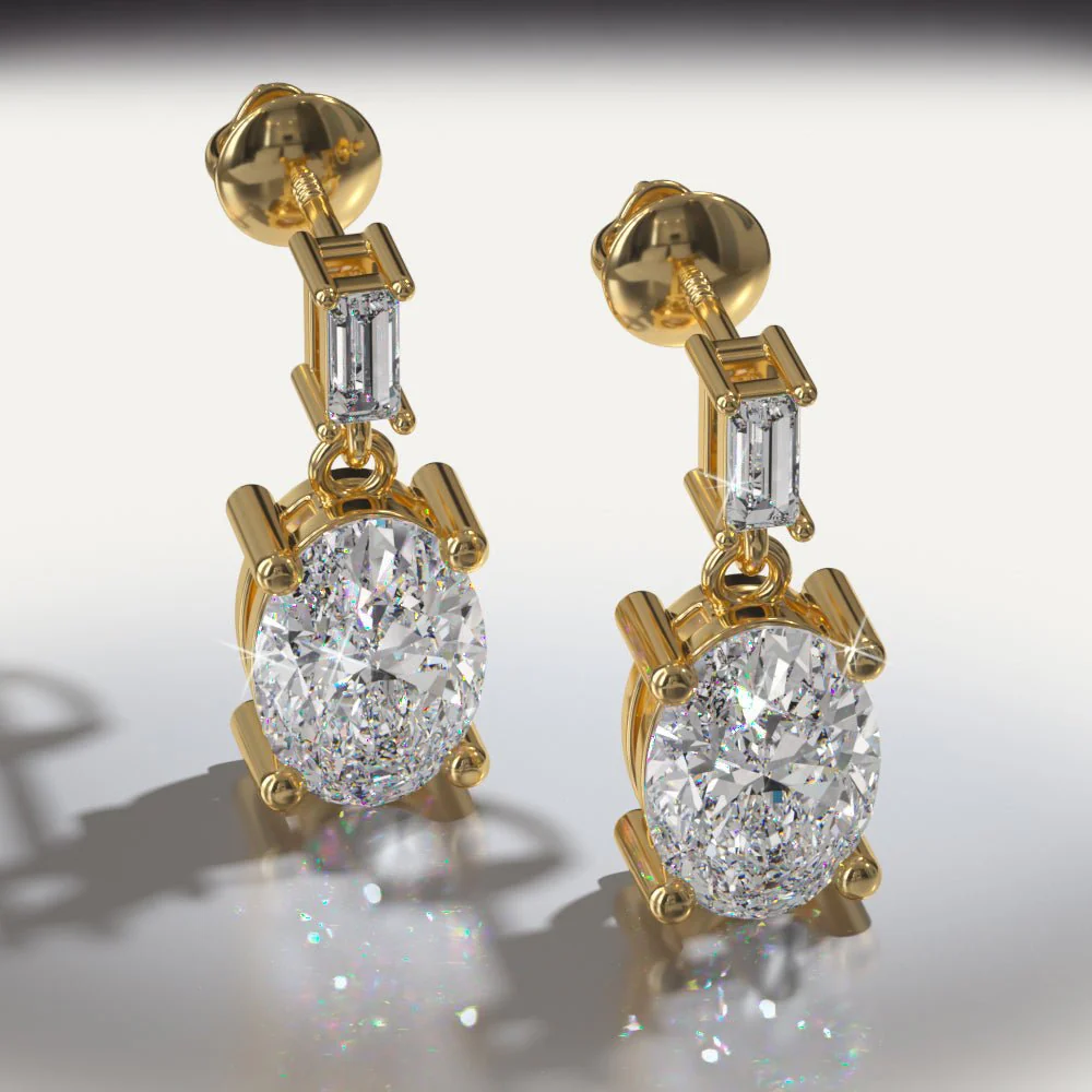 Splendid Oval Cut Diamond Drop Lab-Grown Diamond Earrings with 2.12 ct.(finished) 3x1.5mm, 7x5mm - Image 4