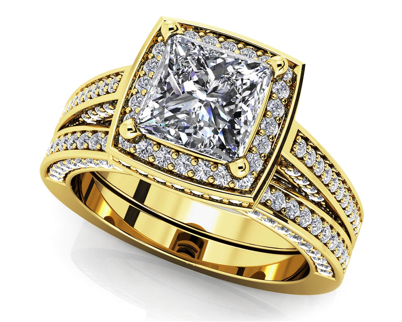 Splendid Princess Cut Bridal Set Diamond with 2.33 ct. (1.25 ct. center diamond) - Image 2