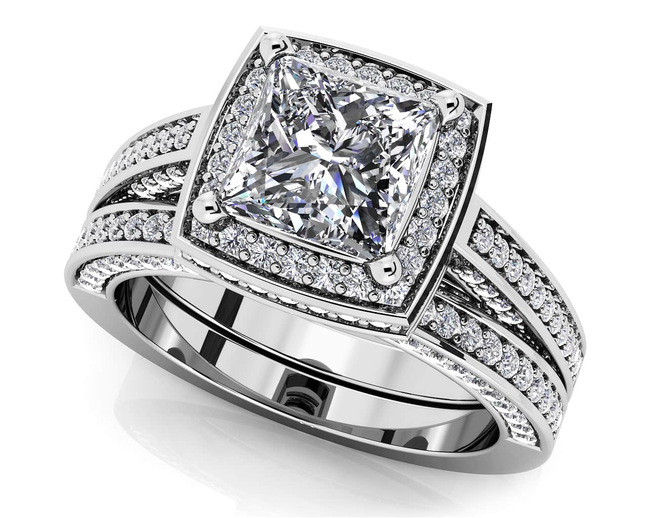 Splendid Princess Cut Lab-Grown Diamond Bridal Set with 3.18 ct. (2.00 ct. center diamond)