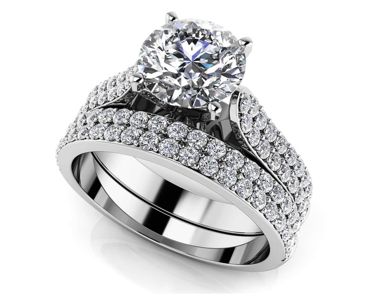 Splendid Romance Four Row Matching Bridal Set Diamond with 2.05 ct. (1.25 ct. center diamond)