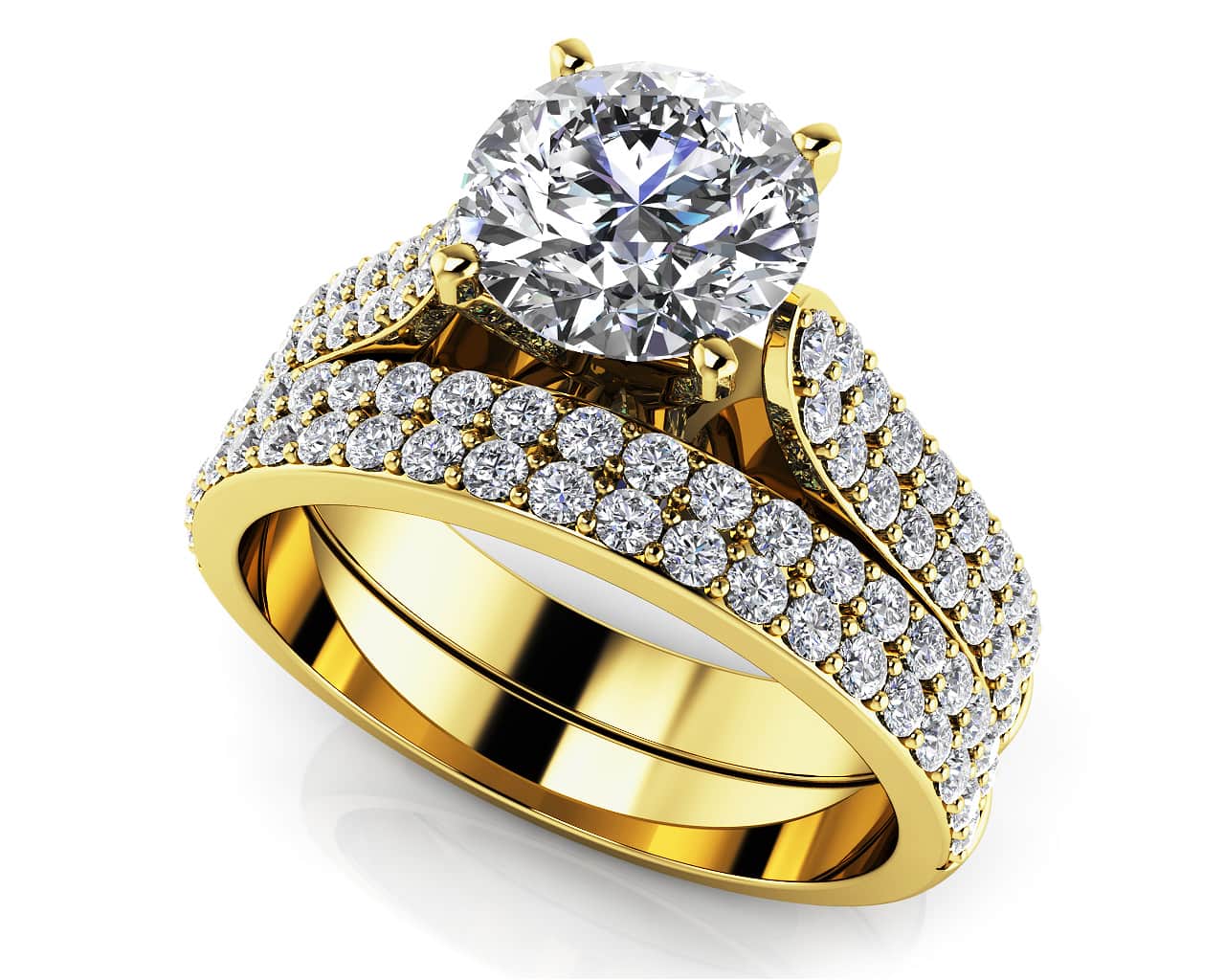 Splendid Romance Four Row Matching Bridal Set Diamond with 2.05 ct. (1.25 ct. center diamond) - Image 2