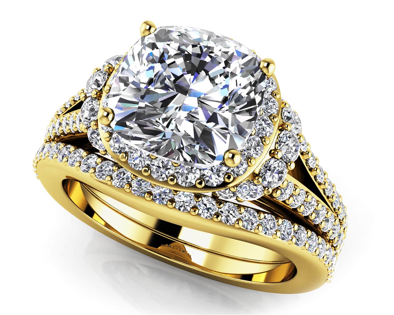 Split Shank Cushion Cut Bridal Set Diamond with 2.40 ct. (1.50 ct. center diamond) - Image 2