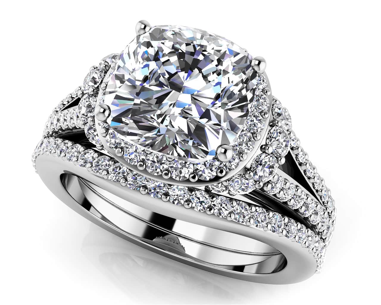 Split Shank Cushion Cut Lab-Grown Diamond Bridal Set with 1.86 ct. (1.00 ct. center diamond)