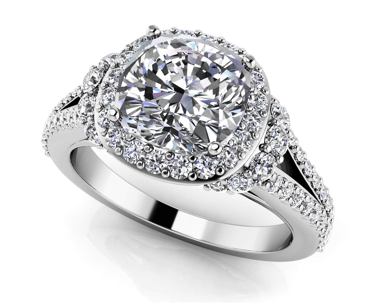 Split Shank Cushion Cut Diamond Engagement Ring with 2.71 ct. (2.00 ct. center diamond)