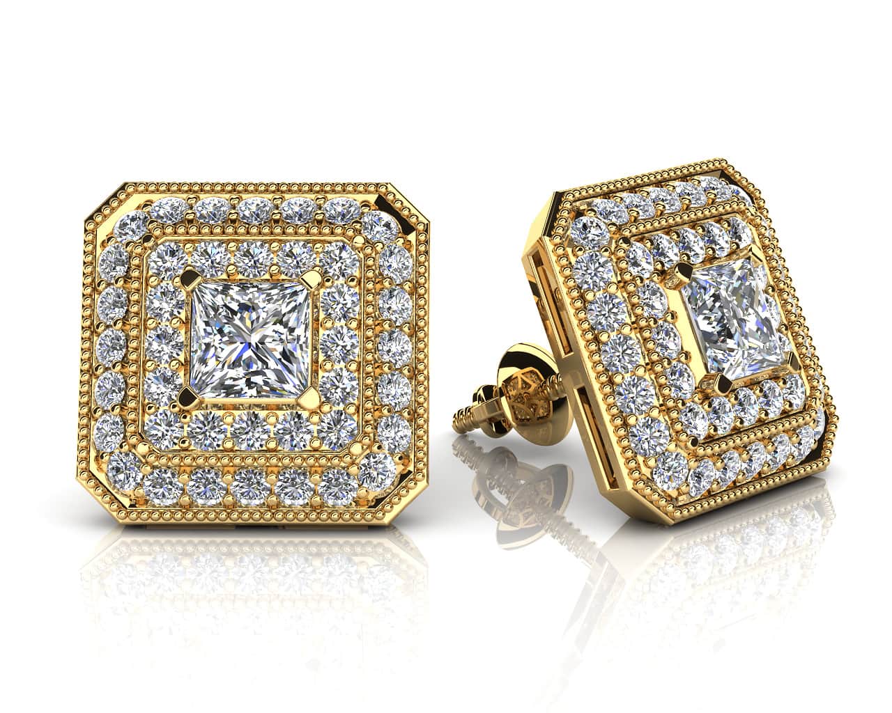 Square Shaped Princess And Round Diamond Lab-Grown Diamond Studs with 1.22 ct. (2X0.29 ct. center diamonds) - Image 2