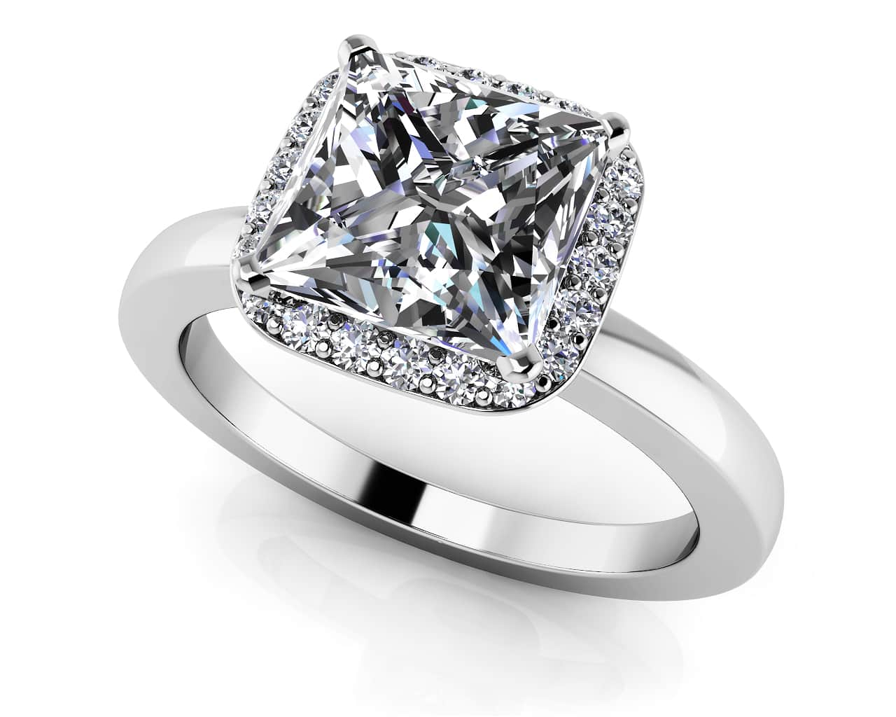 Square Stone Diamond Frame Diamond Engagement Ring with 1.40 ct. (1.25 ct. center diamond)