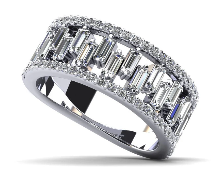 Stepping Stone Baguette Lab-Grown Diamond Ring with 1.50 ct.(finished) 3x1.5mm, 1.1mm