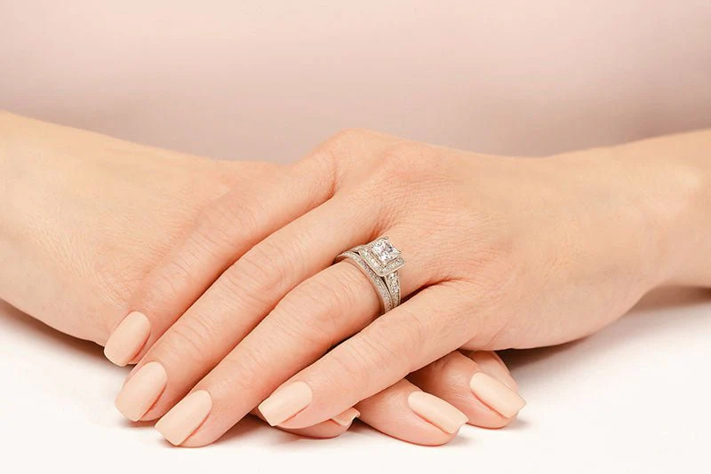 Stunning Halo Princess Cut Lab-Grown Diamond Bridal Set with 1.25 ct. (0.50 ct. center diamond) - Image 5