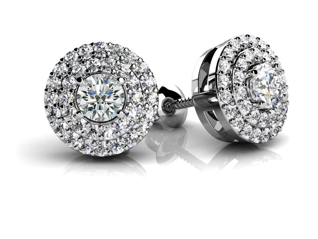 Surrounded By Diamonds Designer Lab-Grown Diamond Stud Earrings with 1.09 ct. (2X0.35 ct. center diamonds)