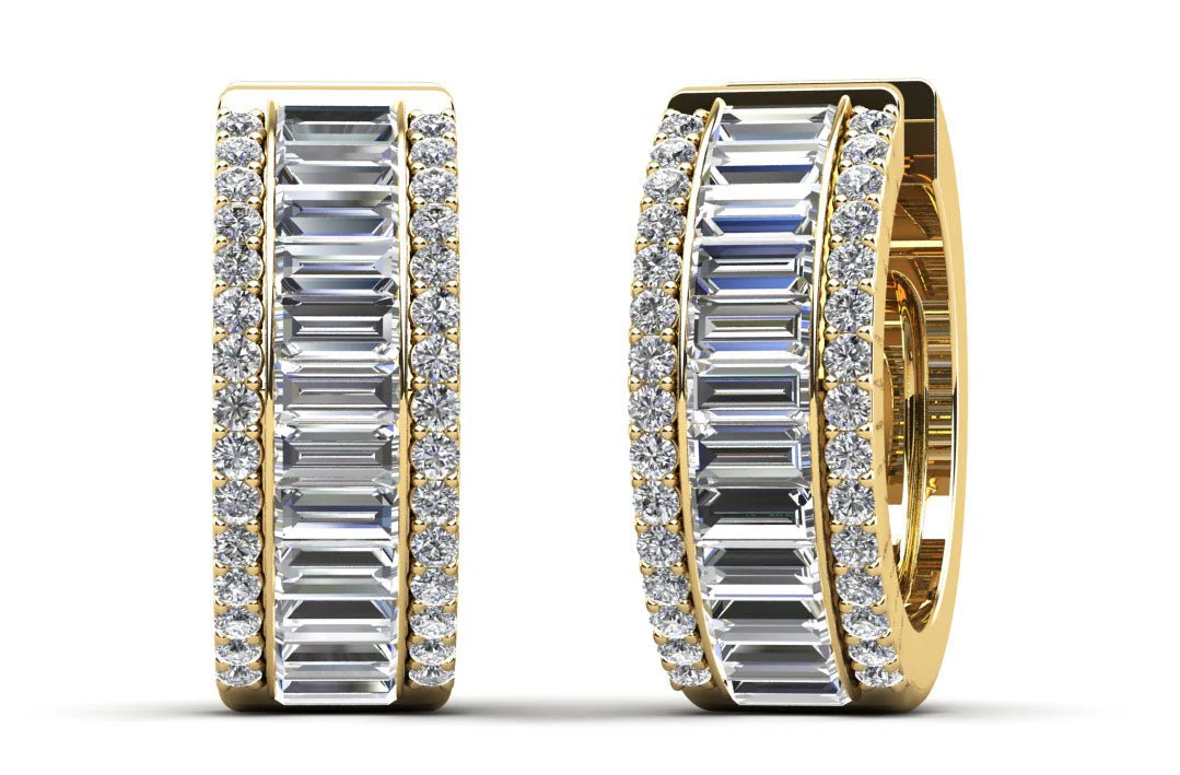 Surrounded Diamonds Baguette Cut Diamond Hoops Lab-Grown Diamond  with 4.20 ct.(finished) 3.5x1.5mm, 1.1mm - Image 2