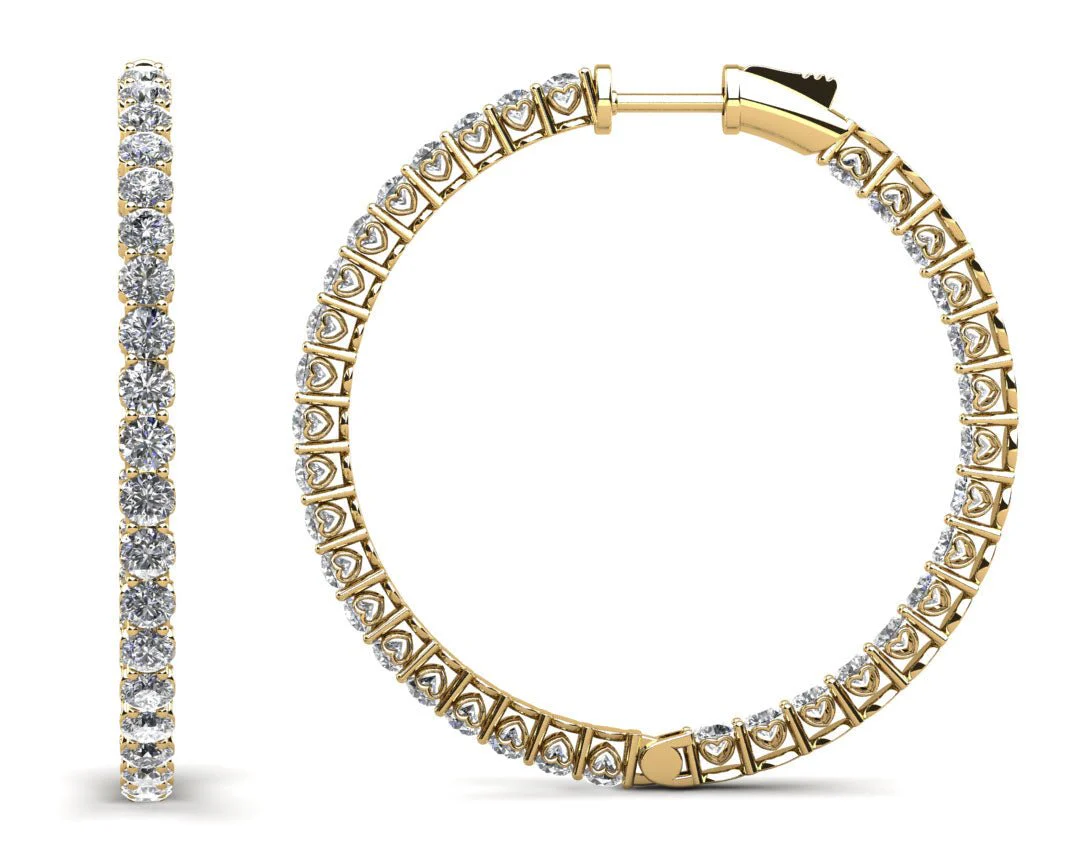 Sweetheart Single Row Inside Out Diamond Hoop Earrings Large Diamond with 7.14 ct.(finished) 3mm - Image 2