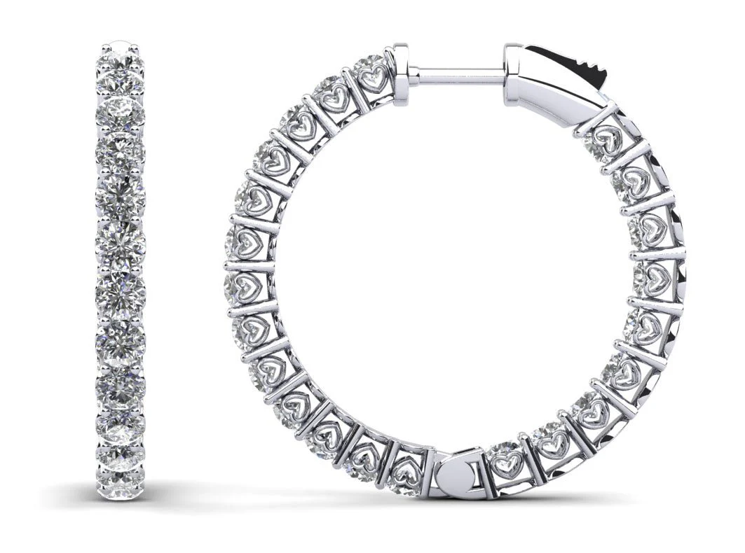 Sweetheart Single Row Inside Out Diamond Hoop Earrings Small Diamond with 4.20 ct.(finished) 3mm