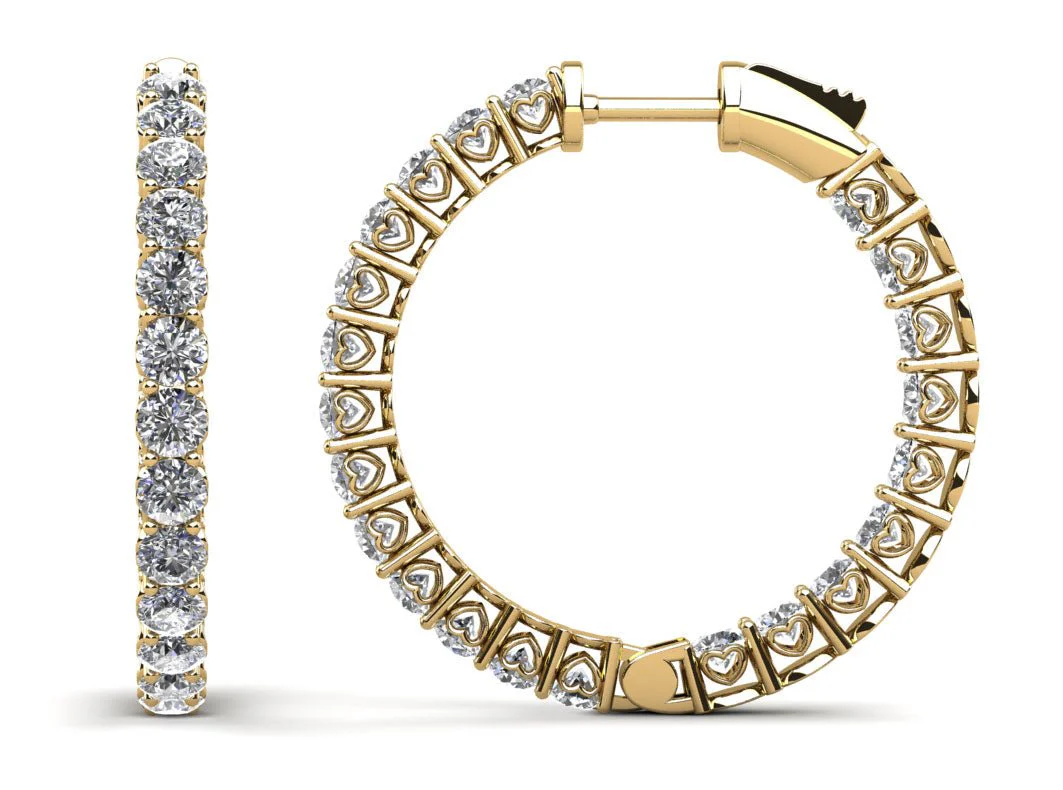 Sweetheart Single Row Inside Out Diamond Hoop Earrings Small Diamond with 4.20 ct.(finished) 3mm - Image 2