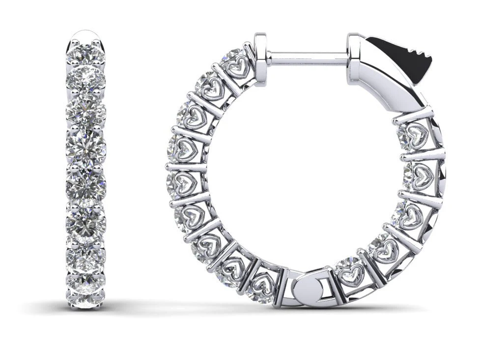 Sweetheart Single Row Inside Out Diamond Hoops Petite Diamond with 1.50 ct.(finished) 2.3mm