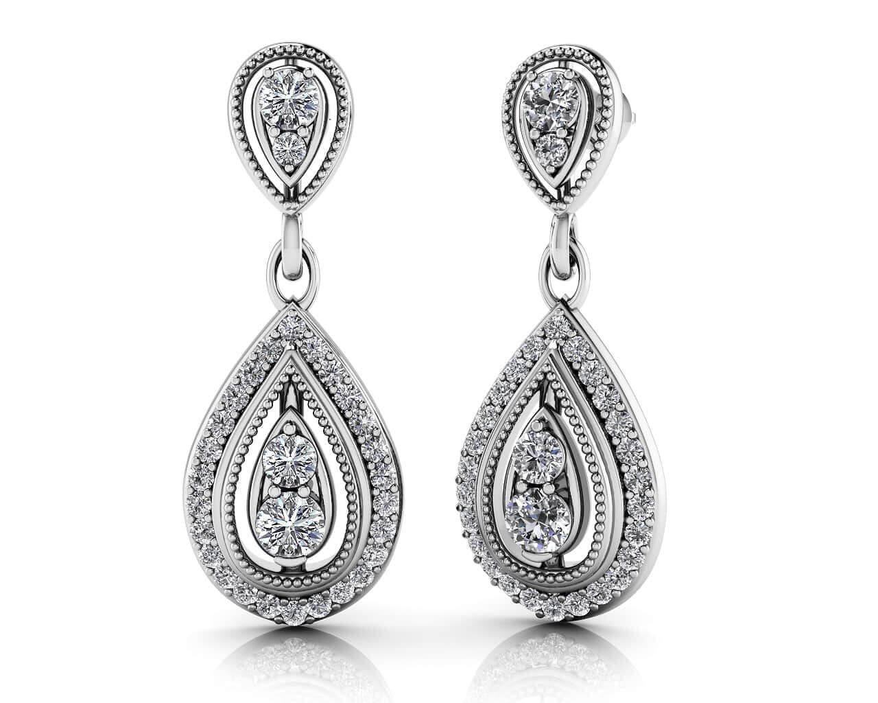 Tear Drop Diamond Drop Lab-Grown Diamond Earrings with 0.98 ct.(finished) 1.3mm, 2.5mm, 3.2mm