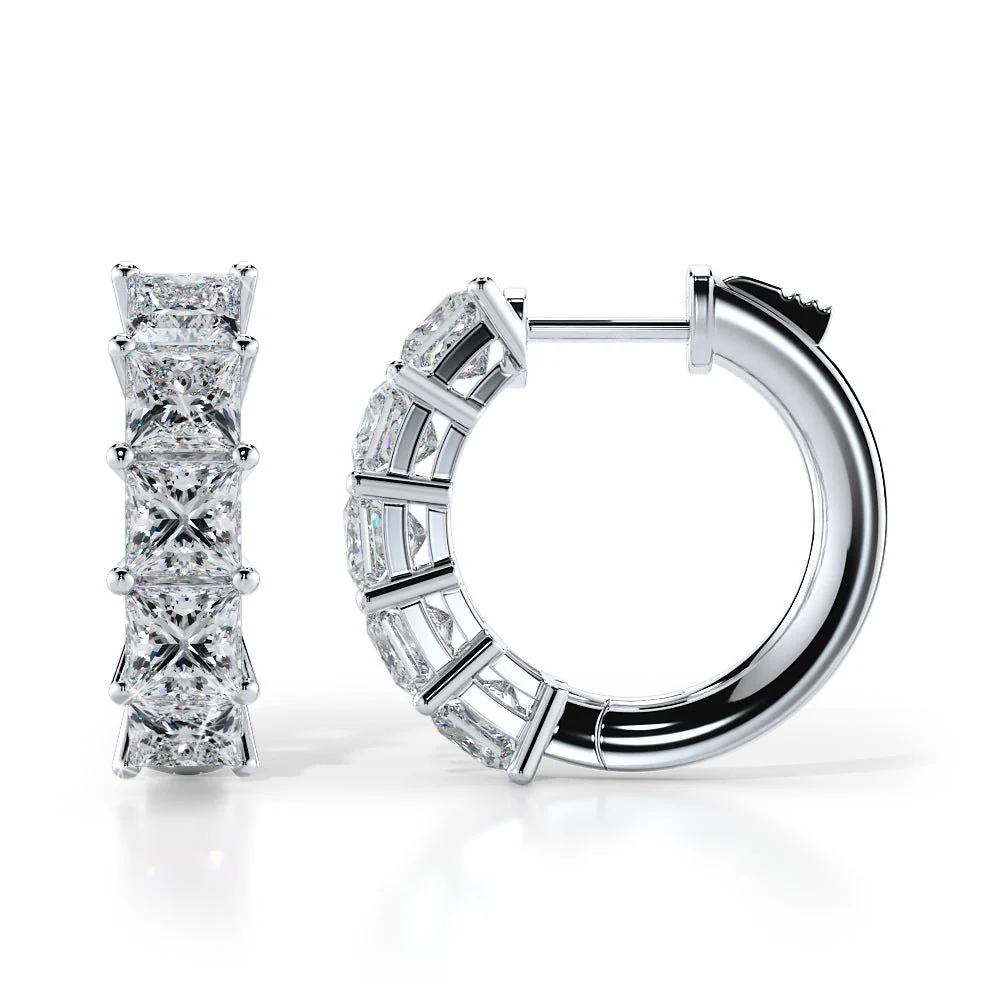 Ten Princess Cut Diamonds Diamond Hoop Earrings with 2.67 ct.(finished) 3.5mm