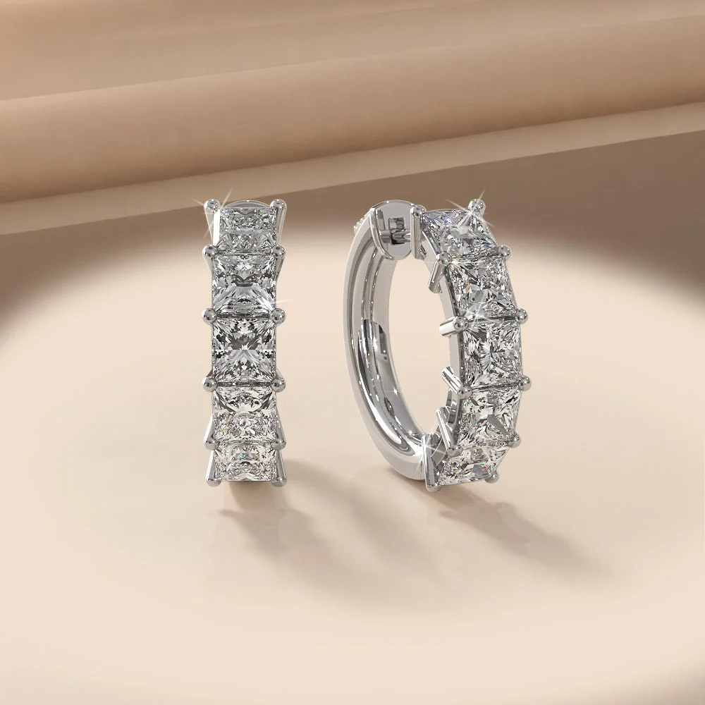 Ten Princess Cut Diamonds Diamond Hoop Earrings with 2.67 ct.(finished) 3.5mm - Image 3