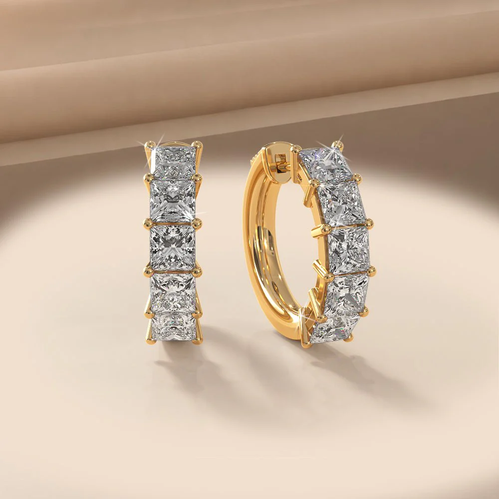 Ten Princess Cut Diamonds Diamond Hoop Earrings with 2.67 ct.(finished) 3.5mm - Image 4