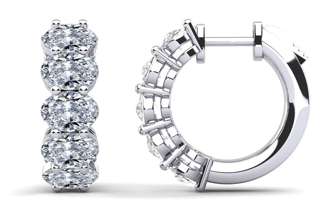 Ten Stone Oval Diamond Hoop Earrings with 3.30 ct.(finished) 5x3mm