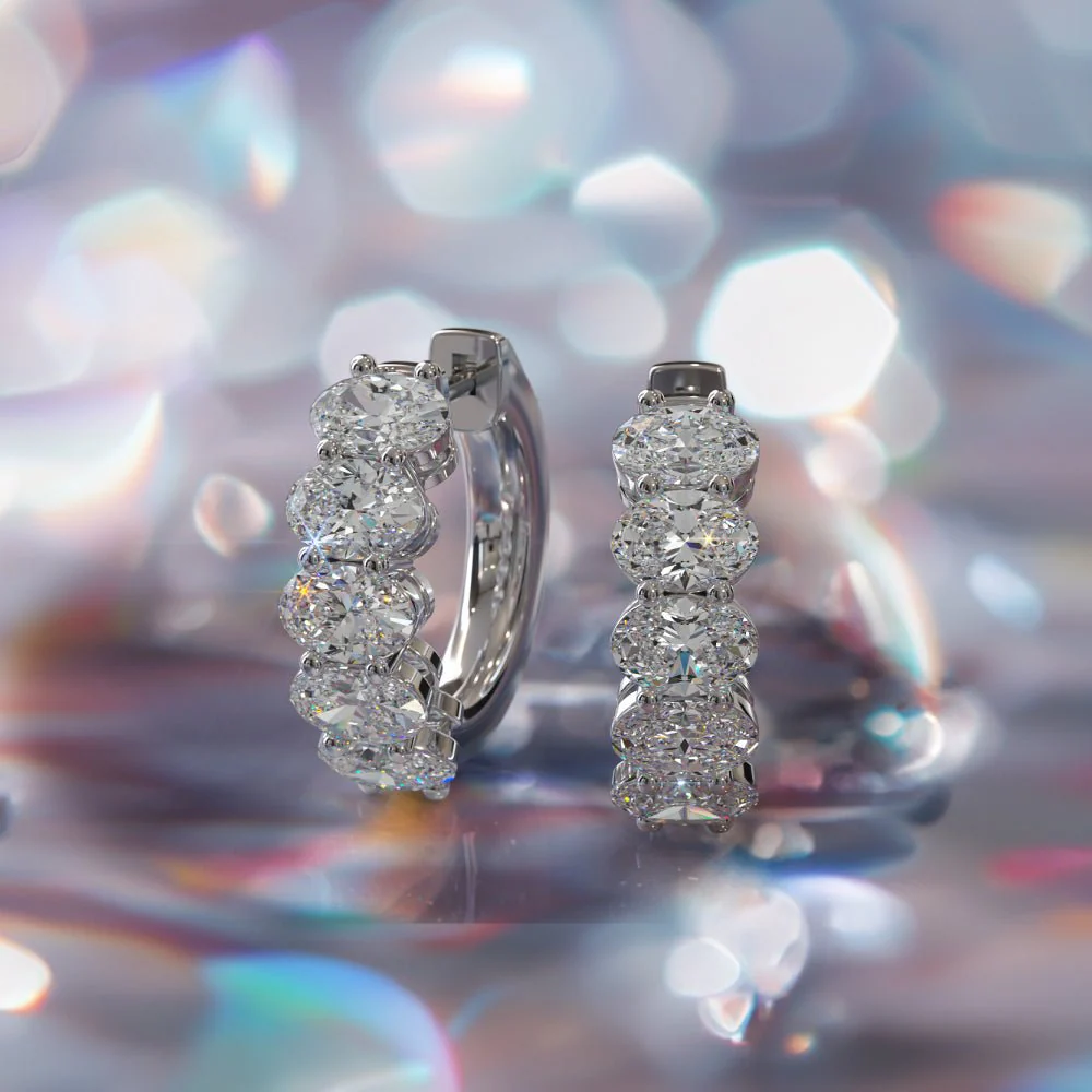 Ten Stone Oval Lab-Grown Diamond Hoop Earrings with 3.30 ct.(finished) 5x3mm - Image 3