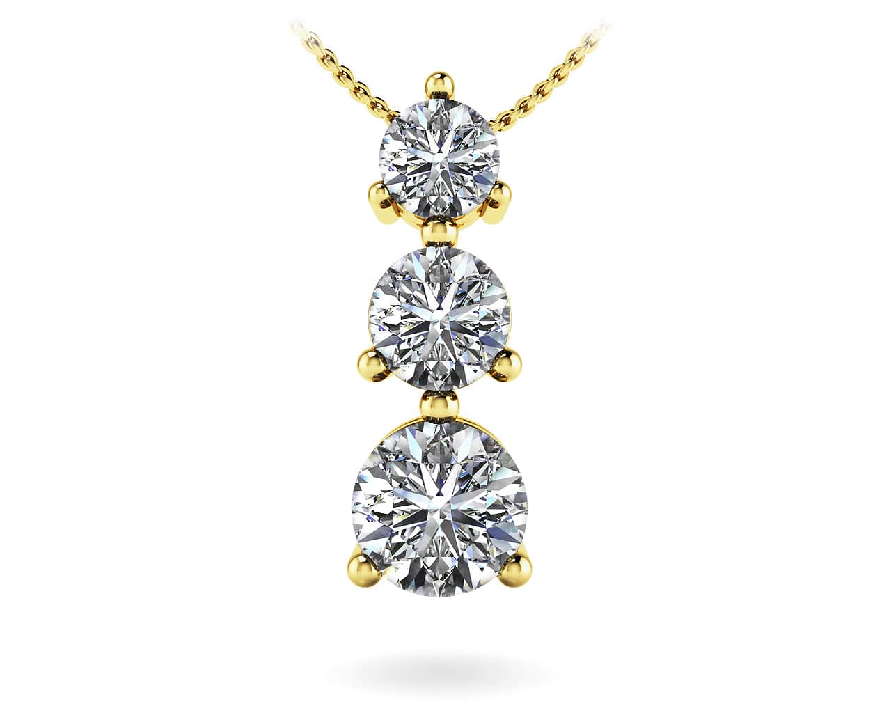 Three Prong 3 Stone Lab-Grown Diamond Pendant with 1.25 ct.(finished) 4mm, 4.7mm, 5.5mm - Image 2