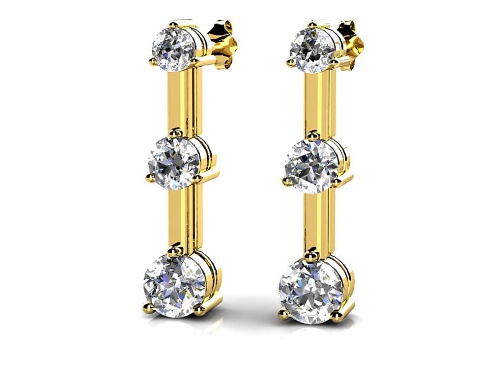Three Prong Triple Lab-Grown Diamond  Earrings with 0.76 ct.(finished) 2.5mm, 3.1mm, 3.7mm - Image 2