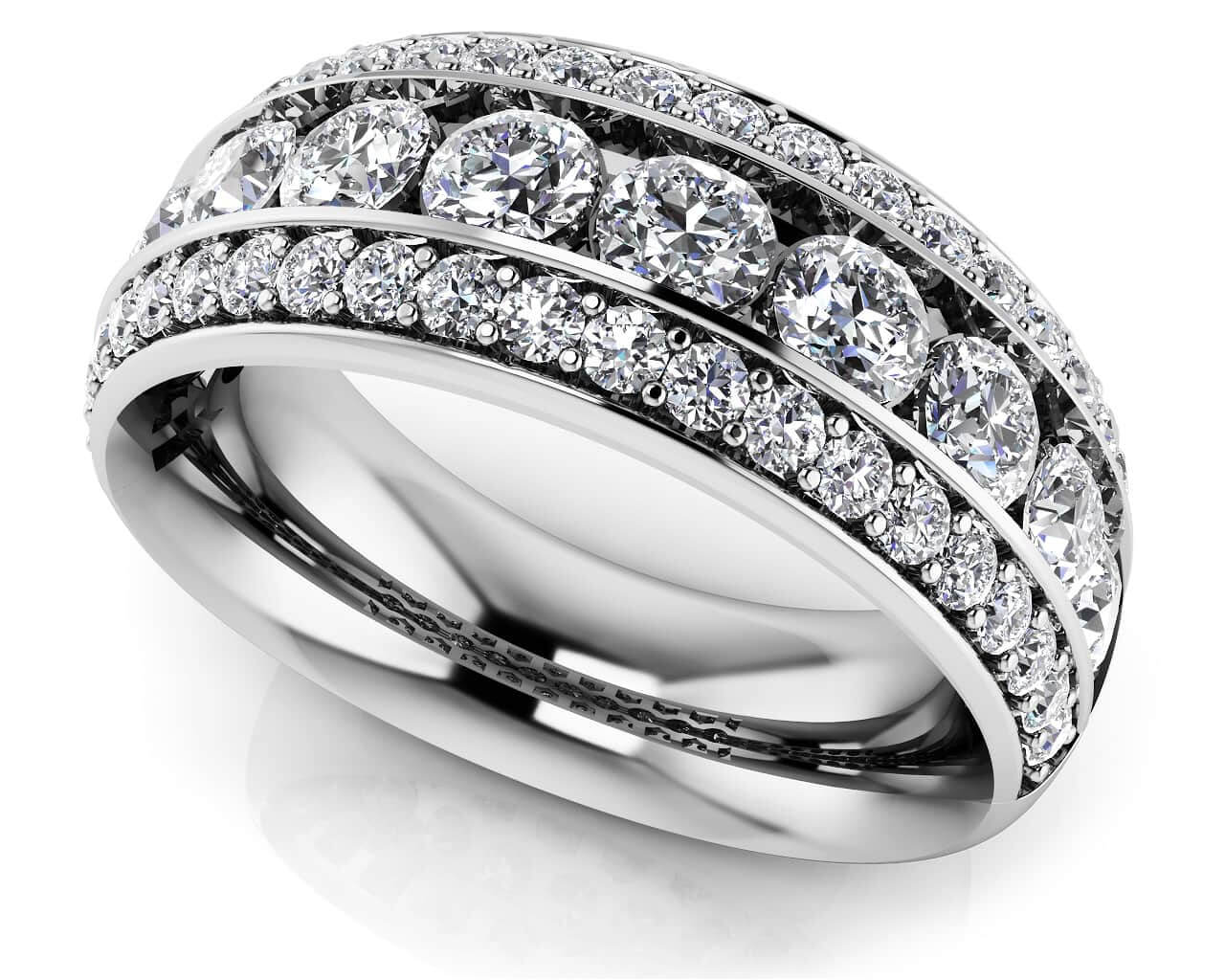 Three Row Channel And Prong Set Diamond Ring with 1.30 ct.(finished) 1.3mm, 2.75mm