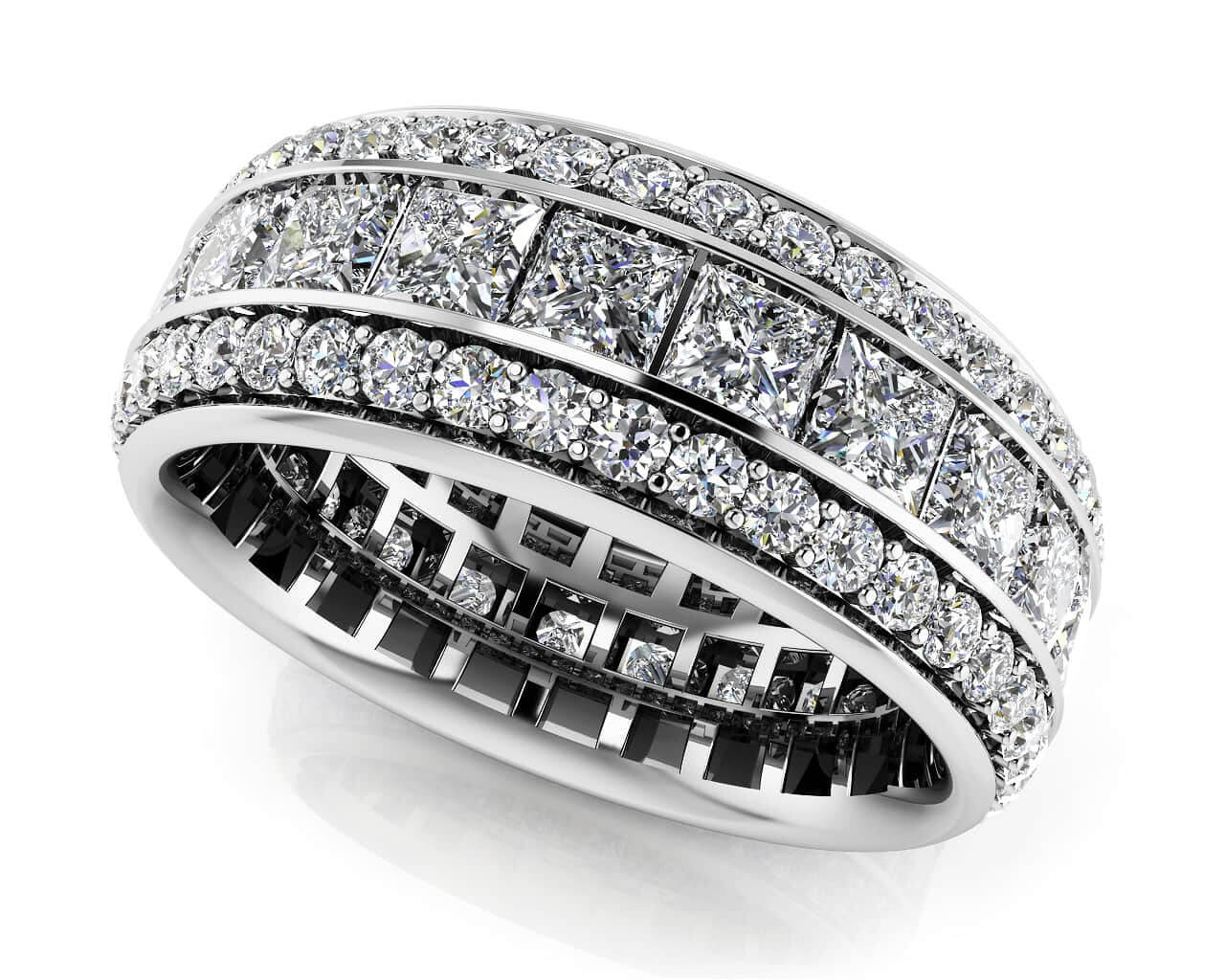 Three Row Princess And Round Eternity Band Lab-Grown Diamond with 2.11 ct.(finished) 1mm, 2mm