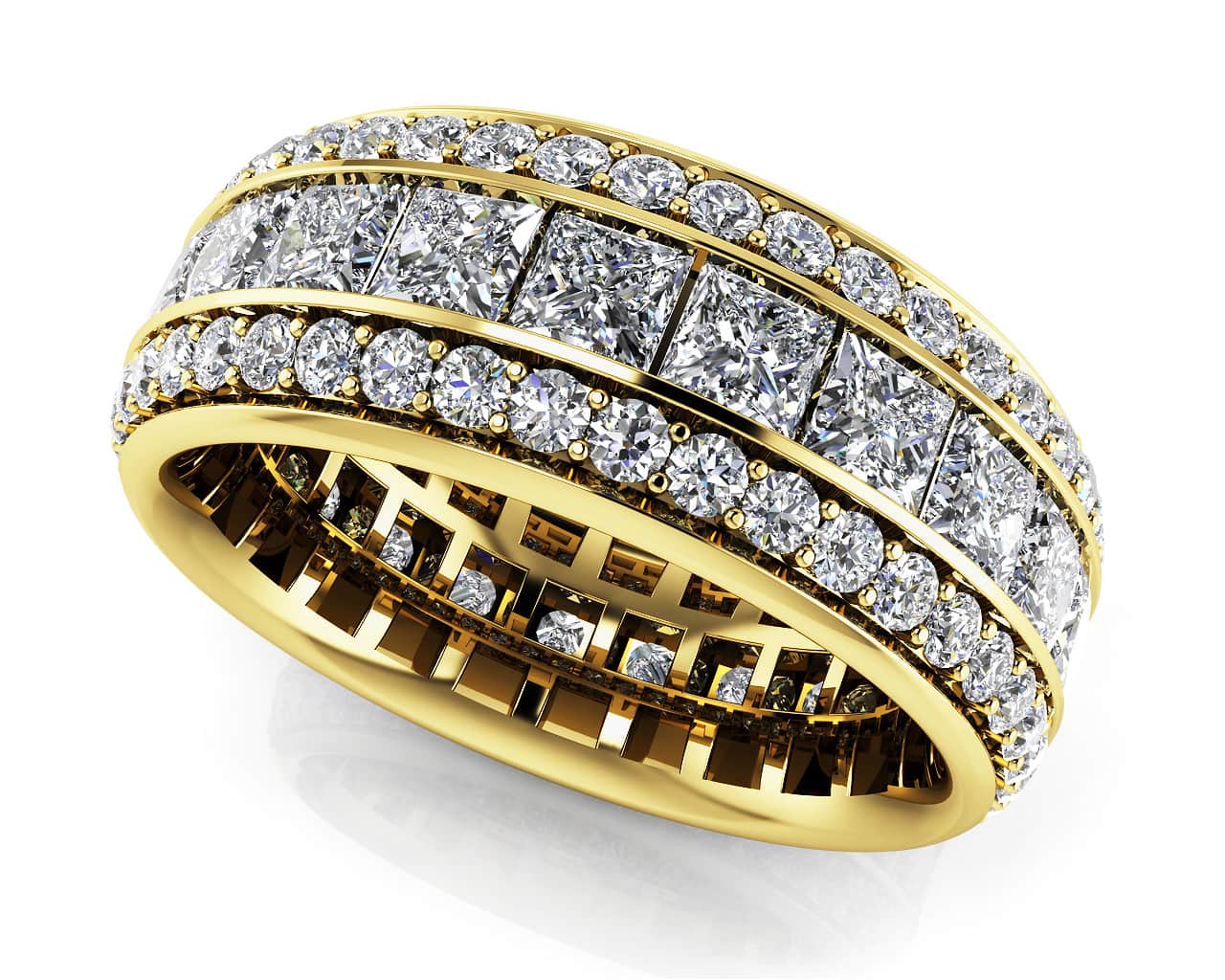 Three Row Princess And Round Eternity Band Lab-Grown Diamond with 2.11 ct.(finished) 1mm, 2mm - Image 2