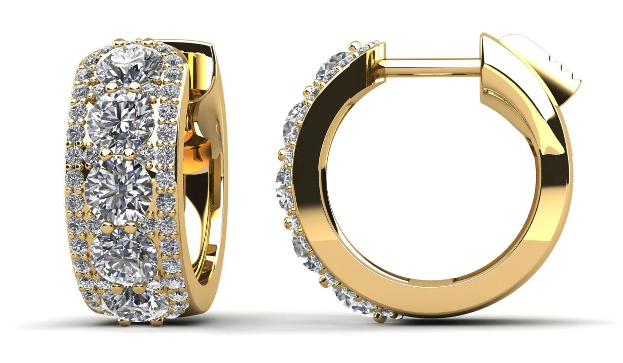 Three Rows Bold and Round Huggie Hoop Lab-Grown Diamond Earrings with 2.04 ct.(finished) 1mm, 3.5mm - Image 2