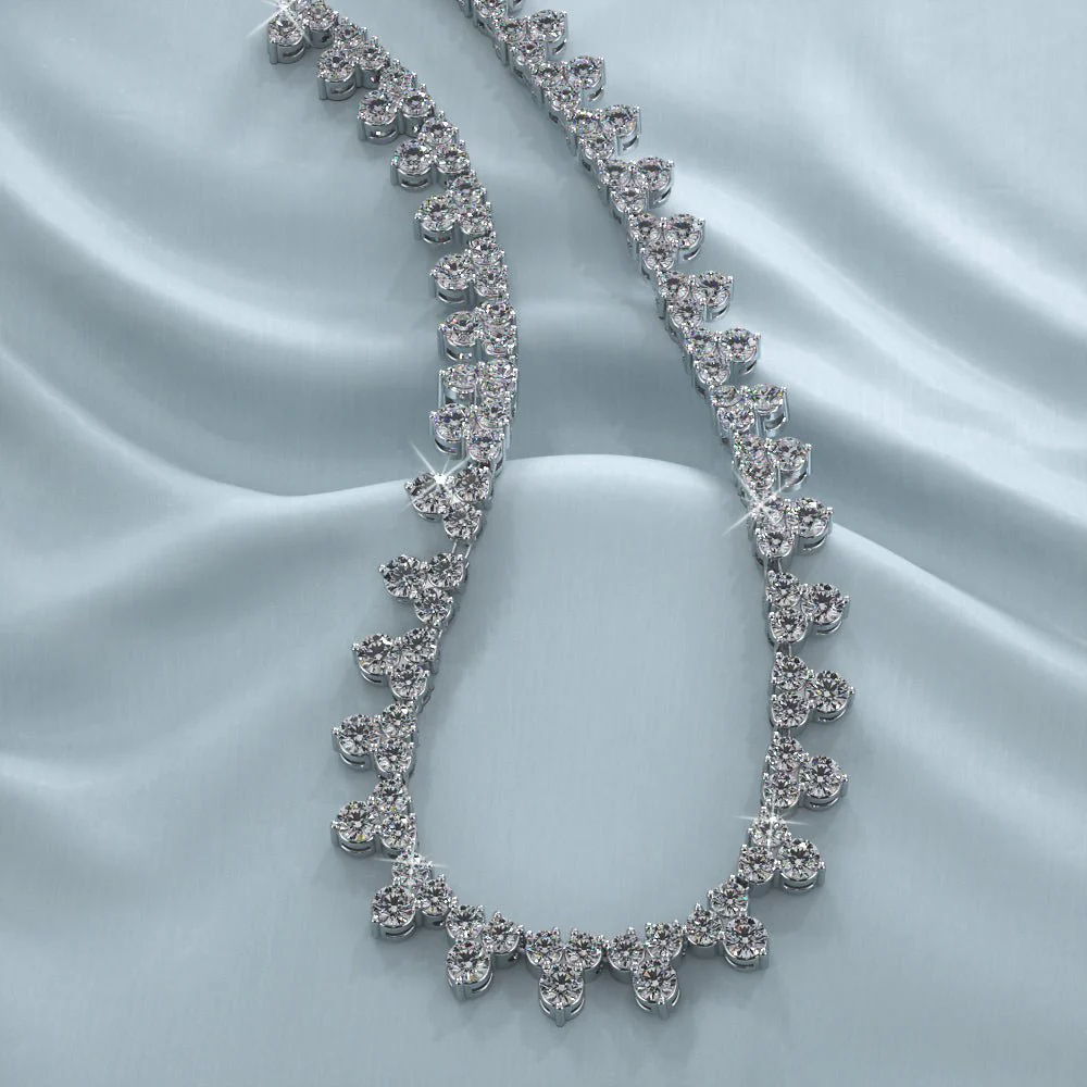 Three Stone Brilliant Diamond Tennis Lab-Grown Diamond Necklace with 8.18 ct.(finished) 1.8mm, 2.1mm - Image 3