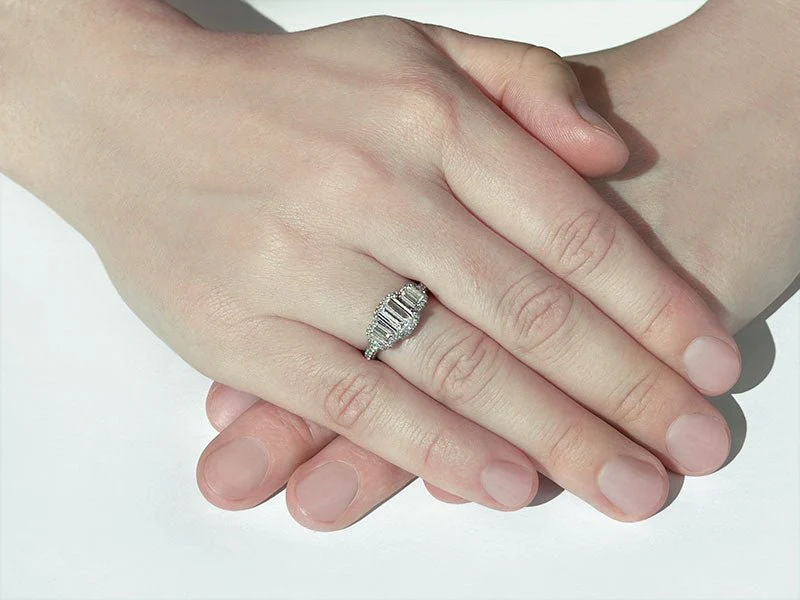 Three Stone Diamond Double Halo Anniversary Diamond Ring with 2.09 ct. (1.00 ct. center diamond) - Image 3