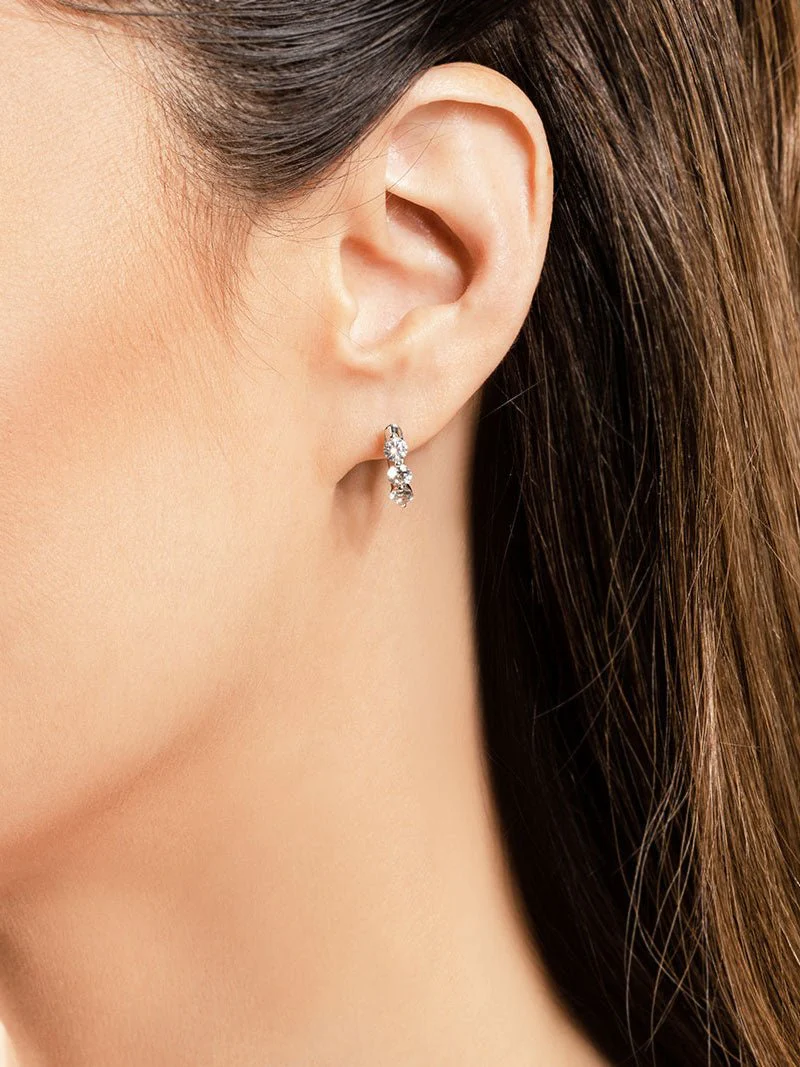 Three Stone Lab-Grown Diamond Hoop Earrings with 1.02 ct.(finished) 3.6mm - Image 3