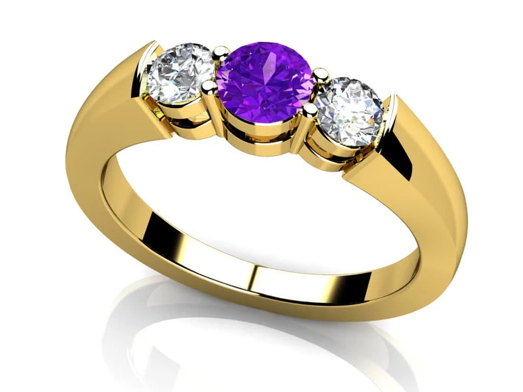 Three Stone Gem And Diamond Ring  with 0.30 ct.(finished) 2.7mm, 3.4mm Sapphire - Image 2
