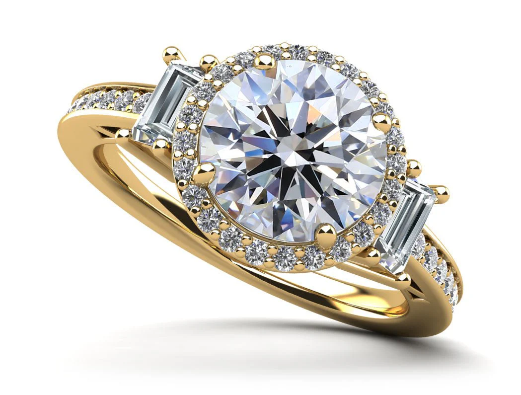 Three Stone Halo with Side Stones Diamond Engagement Ring with 1.52 ct. (1.00 ct. center diamond) - Image 2