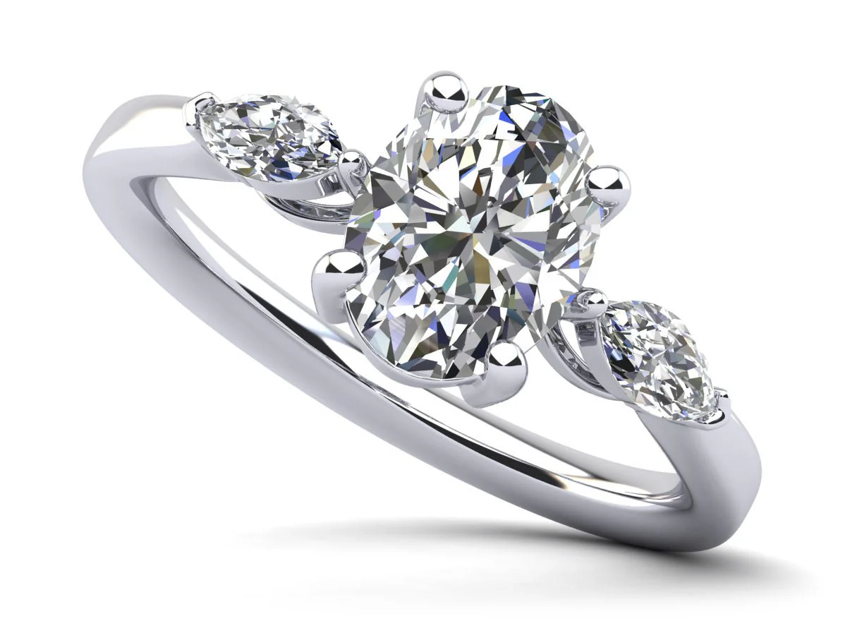 Three Stone Oval and Marquise Lab-Grown Diamond Engagement Ring with 0.82 ct. (0.60 ct. center diamond)