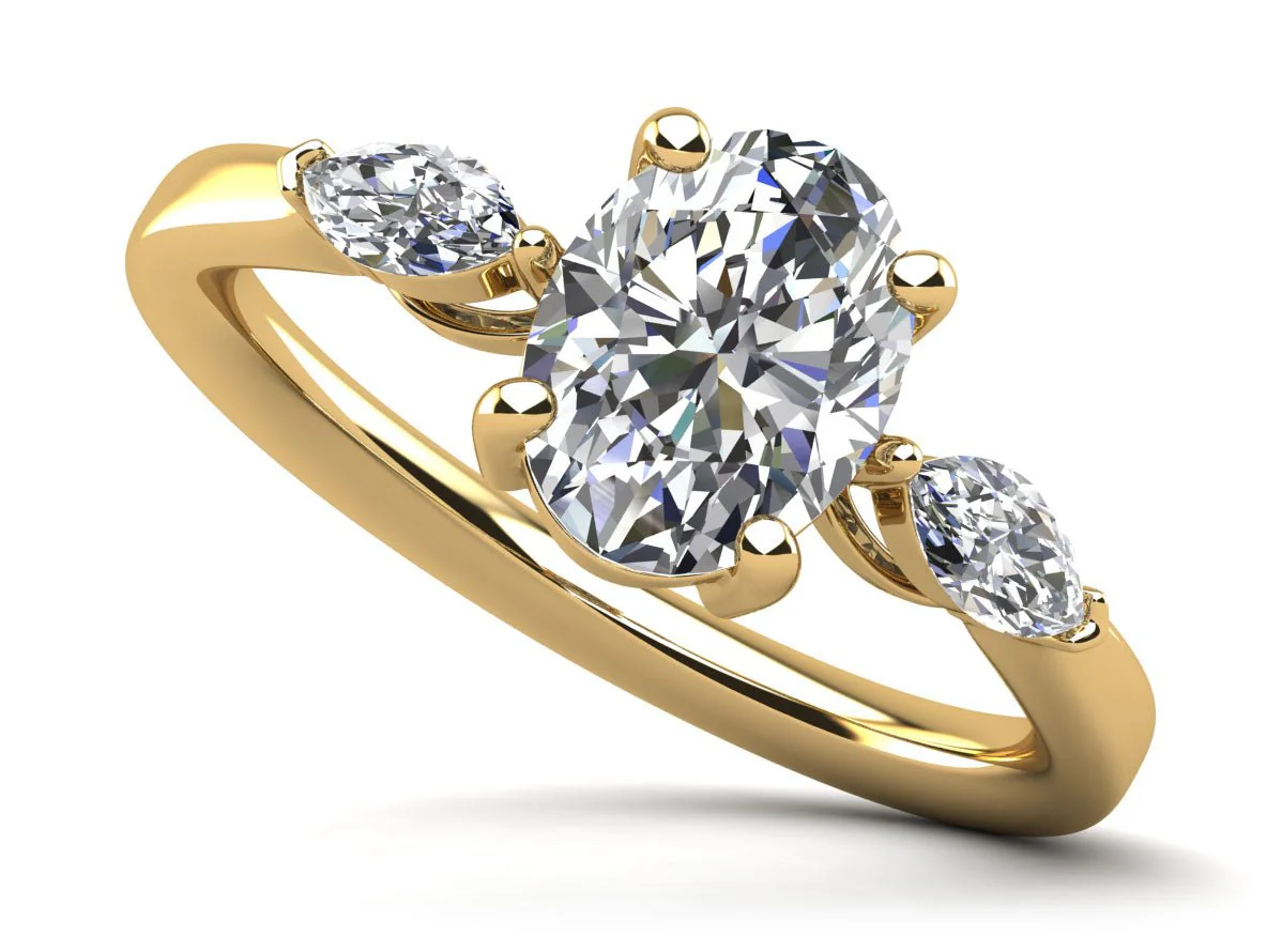 Three Stone Oval and Marquise Lab-Grown Diamond Engagement Ring with 0.82 ct. (0.60 ct. center diamond) - Image 2