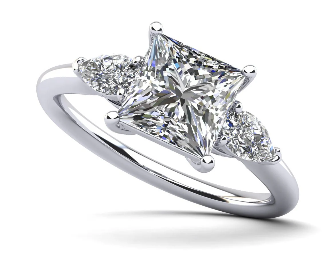 Three Stone Princess and Pear Lab-Grown Diamond Engagement Ring with 2.60 ct. (2.00 ct. center diamond)
