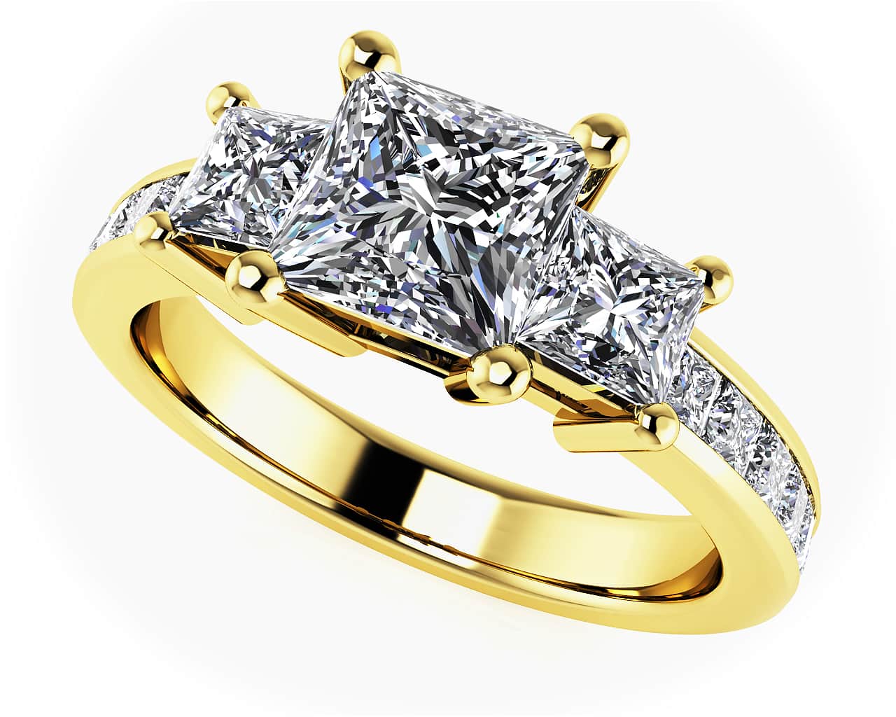 Three Stone Princess Cut Diamonds Lab-Grown Diamond Engagement Ring with 1.61 ct. (0.75 ct. center diamond) - Image 2