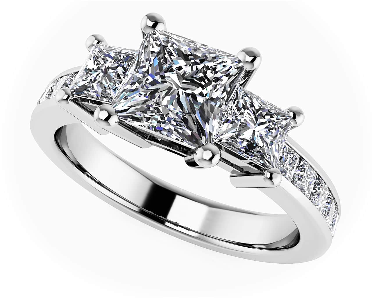 Three Stone Princess Cut Diamonds Lab-Grown Diamond Engagement Ring   with 2.75 ct. (1.50 ct. center diamond)