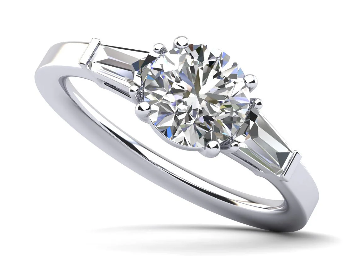 Three Stone Round And Baguette Lab-Grown Diamond Engagement Ring with 1.44 ct. (1.00 ct. center diamond)