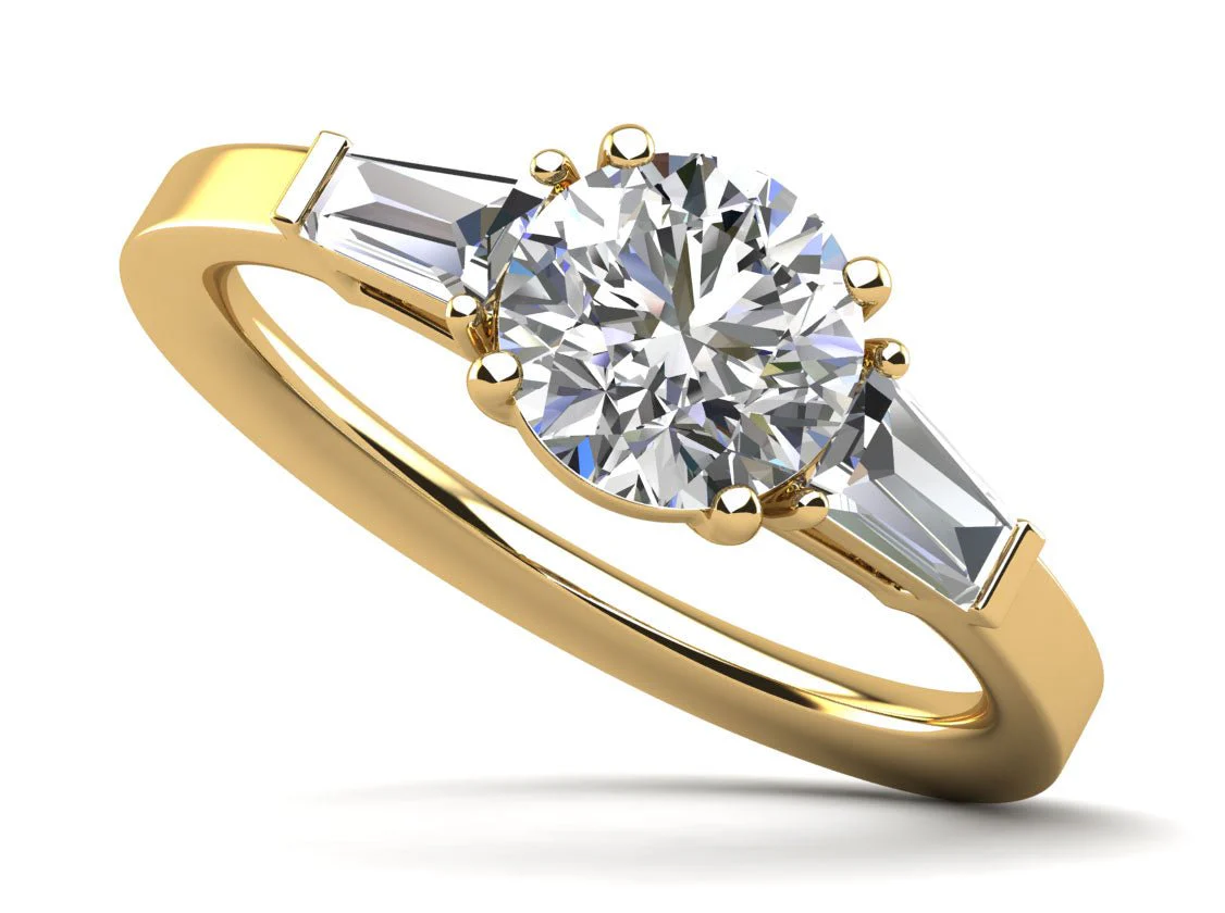 Three Stone Round And Baguette Lab-Grown Diamond Engagement Ring with 1.44 ct. (1.00 ct. center diamond) - Image 2