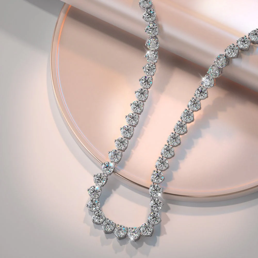 Timeless Three Prong Riviera Diamond Tennis Lab-Grown Diamond Necklace with 11.12 ct.(finished) 2.7mm - Image 3