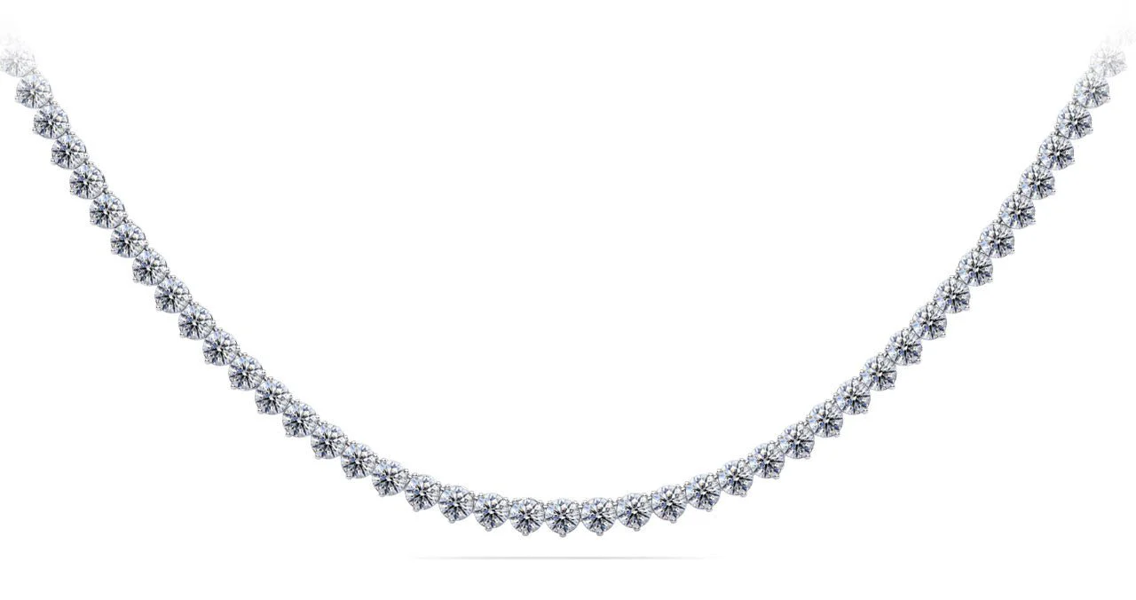 Timeless Three Prong Riviera Diamond Tennis Lab-Grown Diamond Necklace with 13.34 ct.(finished) 3mm